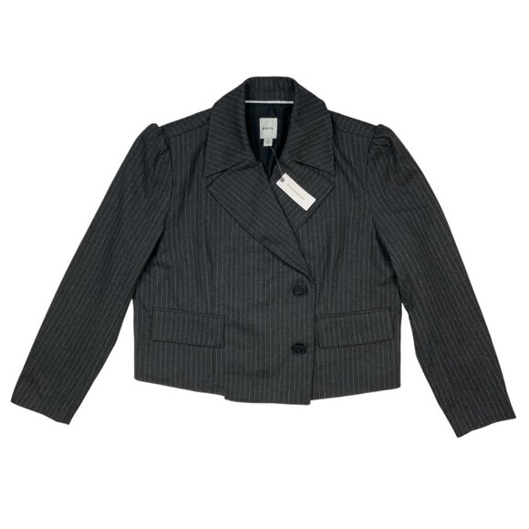Anthropologie Maeve 80'S Boxy Blazer S Gray Pinstriped Crop Oversized Career NWT - Picture 13 of 13